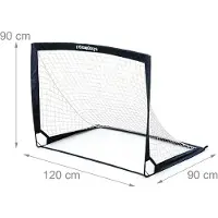 Relaxdays Fußballtor, 2er Set, HxBxT: 90 x 120 x 90 cm, faltbar, mit Erdhaken & Tragetasche, Kindertor Garten, schwarz