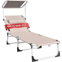 NaiZy Entspannungsliege für Strand und Garten, 360° Sonnendach, Seitentasche und Nackenkissen, Gewicht für einfachen Transport Khaki