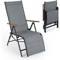 Costway 1 St. Sonnenliege klappbar, Liegestuhl mit verstellbarer Rückenlehne, wetterfeste Gartenliege, Klappliege bis 150kg, Relaxliege Grau
