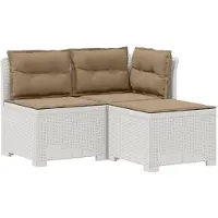 vidaXL 3-Sitzer Garten Sofa mit Kissen Rattan-Look PP Weiß