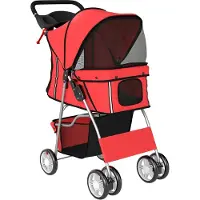 BellaFurn Zusammenklappbarer Hundekinderwagen für kleine Hunde bis 10 kg | Farbe: Rot | Abmessungen: 44x77x102 cm