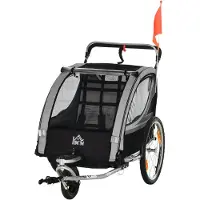 BellaFurn Kinderfahrradanhänger 2-in-1 für 2 Kinder | Farbe: Grau/Schwarz | Abmessungen: 75x142x101 cm