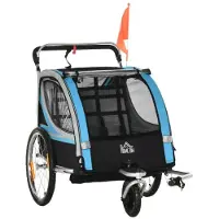 BellaFurn Kinderfahrradanhänger 2-in-1 mit Kinderwagen | Farbe: Blau+Schwarz | Abmessungen: 75x142x101 cm