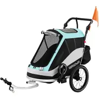BellaFurn 2-in-1 Kinderfahrradanhänger und Buggy, faltbar | Farbe: Hellblau | Abmessungen: 65x155x98 cm