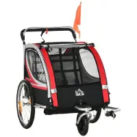 BellaFurn 2-in-1 Kinderfahrradanhänger und Kinderwagen | Farbe: Rot+Schwarz | Abmessungen: 75x142x101 cm