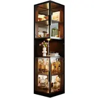 Merax LED Vitrinenschrank 42x44x205 cm, 205 cm hoher Glasschrank mit Spiegelrückwand, App-gesteuerter RGB-LED, Kippschutz & Glastüren, Schwarz
