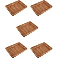 Spactz 5 x Kunststoff-Rattankorb, Brotkorb, Laden, Supermarkt, Display, gewebt, Tischplatte, Lebensmittel, Obst, braun