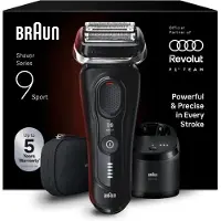 Braun Elektrorasierer "Series 9 Sport 9150cc" SmartClean-Plus-Reinigungsstation integrierter Präzisionstrimmer 5-in-1 Pflegesystem, SensoAdapt, 60 Min., Nass & Trocken, Schwarz