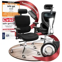 CLOUVOU MasterSeat Bürostuhl Ergonomisch Schreibtischstuhl Knopf-Automatik, 4D-Armlehne, 3D-Kopfstütze, Orthopädische Rückenlehne [Nr.1 in Ergonomie]