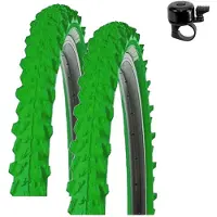 Kenda 2 x Pyscho K-829 MTB Fahrradreifen 24 x 1,95 (50-507) Grün inkl. Fahrradklingel