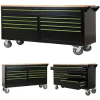 TRUTZHOLM Werkstattwagen Star XXL 163 x 97 cm Arbeitsplatte Gummibaumholz 9 Schubladen kugelgelagert Werkbank