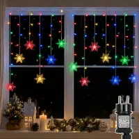 Lapamax 1,8M LED Lichterkette Schneeflocke Lichtervorhang Wasserdicht 8 Lichtmodi Innen Garten Weihnachten Deko, Bunt