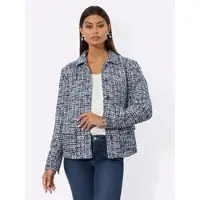 Création L Bouclé-Blazer in mittelblau-royalblau-gemustert | Gr.: 44