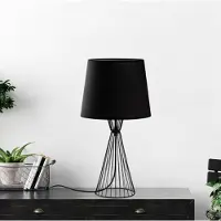 Opviq , Moderne Tischlampe mit Metallkörper, Schwarz, 28 x 28 x 55 cm | Stoffschirm Ø22-28 h:22 cm | E27 Fassung, max. 40 W, IP20 | Stilvolles, industrielles Design für jeden Raum.