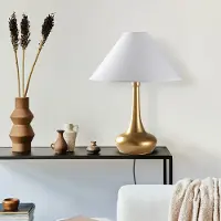 Opviq , Hochwertige Tischlampe, Metallkörper, Gold und Weiß, 50 x 50 x 63 cm | Stoffschirm Ø12-50 h:25 cm | E27 Fassung, max. 40 W, ohne Glühbirne | IP20, ideal für modernes Wohnen.
