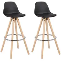 Woltu Barhocker Küchenstuhl aus Kunstleder Holzgestell mit Lehne + Fußstütze, Schwarz