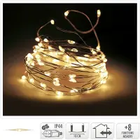 SELF IMPORT AGENCIES LED Draht Lichterkette warmweiß 80er Tropfen Strombetrieb Timer innen und außen 8 Leuchtfunktionen