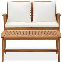 Markenlos Vintage-Lounge-Set aus Akazienholz für Garten und Terrasse, cremeweiß, 119x67x83 cm