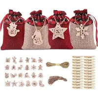 OEM 24 hängende Weihnachtskalender-Tassen für Weihnachten, DIY-Set mit digitalen Etiketten, Clips und Jute-Seilen