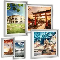 Tulup BILDER SET 5er Set - 50x50 cm & 20x30 cm & 40x60 cm Silberner Rahmen - Entspannende Zen-Steine für inneren Frieden