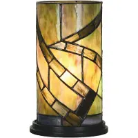 Casa Padrino Art Deco Tiffany Tischleuchte Grün / Braun / Schwarz H. 25 cm - Runde Schreibtischleuchte - Tiffany Leuchten