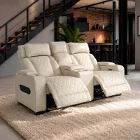 Riess 2er Kinosessel HOLLYWOOD beige Kunstleder elektrisch Relaxfunktion Getränkehalter USB-Anschlüsse
