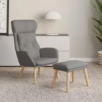Markenlos Hellgrauer Relaxsessel aus Stoff mit Hocker, ergonomischer Loungesessel mit Arm- und Rückenlehne, Metallrahmen, massivem Kautschukholz, Sitzmöbel für Wohnzimmer, Leseecke und Büro