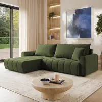 Masseno Ecksofa FRIGA mit Schlaffunktion L-Form, Sofa mit Bettkasten, Wohnzimmersofa, Couch, Soffa, Bettsofa, Couchgarnitur- Olivgrün, ARAGON 39