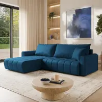 Masseno Ecksofa FRIGA mit Schlaffunktion L-Form, Sofa mit Bettkasten, Wohnzimmersofa, Couch, Soffa, Bettsofa, Couchgarnitur- Blau, MONOLITH 77