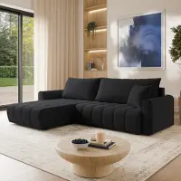Masseno Ecksofa FRIGA mit Schlaffunktion L-Form, Sofa mit Bettkasten, Wohnzimmersofa, Couch, Soffa, Bettsofa, Couchgarnitur- Schwarz, ARAGON 99