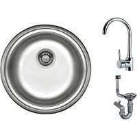 Markenlos Edelstahl Einbauspüle Ø 42 cm inkl. Siphon und Armatur