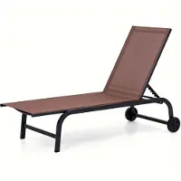 KOMFOTTEU Gartenliege mit Rollen, Liegestuhl aus Stoff, verstellbare Rückenlehne mit 6 Positionen, mobiler Outdoor-Liegestuhl, Belastung 150 kg, für Balkon, Terrasse, Picine
