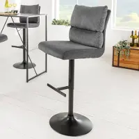 Riess Barhocker COMFORT grau schwarz Cord Metall mit Lehne drehbar höhenverstellbar