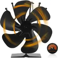 Fiqops Kaminofen Ventilator 6 Flügel-Ofenventilator Stromloser Leiser Betrieb, Wärmebetriebener Ventilator mit Thermometer, Kaminöfen Ohne Strom Ofenventilator ohne strom