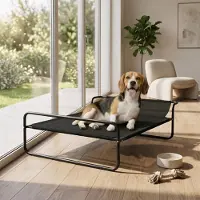 SUGIFT Hundebett erhöht, Hundeliege Mesh-Bezug, atmungsaktiv, Stahlrahmen, Schwarz | 91 x 69 x 29 cm | bis 20 kg