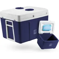 Brisby 40 Liter elektrische Kühlbox, Frigobox Deluxe mit 12V, 220/230 Volt Anschluss für Auto und Camping - AC/DC - inklusive passiver Kühlung - BLAU