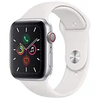 Apple Watch Series 5 (GPS + Mobilfunk, 44mm) - Silbernes Aluminium-Gehäuse mit weißem Sportband (erneuert)