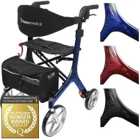 Besco Bescomedical Leichtgewicht-Rollator Carbon - Saphirblau - Modell S - faltbare Gehhilfe mit Rückengurt, Netztasche und Stockhalter