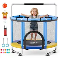 Vevor Trampolin Mini für Kinder mit Haltestange Sicherheitsnetz Blau