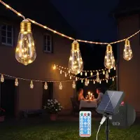 Salcar 5M Solar Lichterkette Außen Vintage Hanfseil 10 Lange Glühbirnen LED Solar Lichterkette Aussen 8 Modi Outdoor Lichterkette Deko