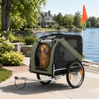 Zoomundo Hundeanhänger Fahrradanhänger für Hunde - in Matcha Grün/Schwarz - Silver Frame