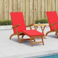 Markenlos Klappbarer Liegestuhl aus massivem Akazienholz mit 5-fach verstellbarer Rückenlehne, Fußstütze und Kissen für Garten, Terrasse, Balkon und Außenbereich