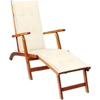 Markenlos Klappbarer Liegestuhl aus massivem Akazienholz mit Fußstütze und Auflage, 3-fach verstellbar und wetterfest, ergonomisch für Garten, Terrasse und Balkon, inklusive Polster