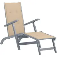 Markenlos Liegestuhl aus massivem Akazienholz mit Fußstütze und Auflage, 3-Fach verstellbare Gartenliege, klappbar und wetterfest für Terrasse, Balkon, Outdoor Relaxen, inklusive Polster und Kissen
