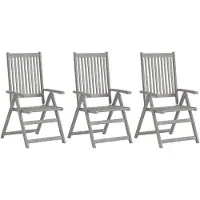 Markenlos Set mit 3 Gartenstühlen, neigbar, Akazie, mit grünen Kissen