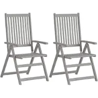 Markenlos Klappbare Gartenstühle aus Akazienholz im 2er-Set, 57 x 69 x 110 cm, mit 5-fach verstellbarer Rückenlehne, wetterfest und gepolsterter Armlehne für Terrasse, Balkon und Camping
