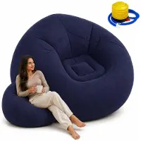PrzydaSie Aufblasbarer Gartenstuhl Luftsessel Strandstuhl mit Rückenlehne Navy 100 x 100 x 65 cm mit Pumpe