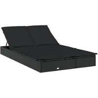 Markenlos Sonnenliege für zwei Personen aus Poly-Rattan mit verstellbaren Seiten, Tagesbett mit Auflagen für Balkon, Pool und Garten, 201 x 110 cm, Schwarz