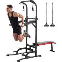 StarTech.com Power Tower Dip Station - Kraftstation - Verstellbar 181–234 cm - Klappbare Hantelbank - Klimmzugstange - Widerstandsbänder - 200 kg Belastbarkeit - Für Home Gym