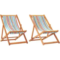 Markenlos Set aus 2 klappbaren Gartenstühlen aus Eukalyptusholz, 3-fach verstellbar, mit wetterfestem Polyesterbezug, mehrfarbig, 60x(112/119/127) x(81/88,5/95) cm, bis 110 kg